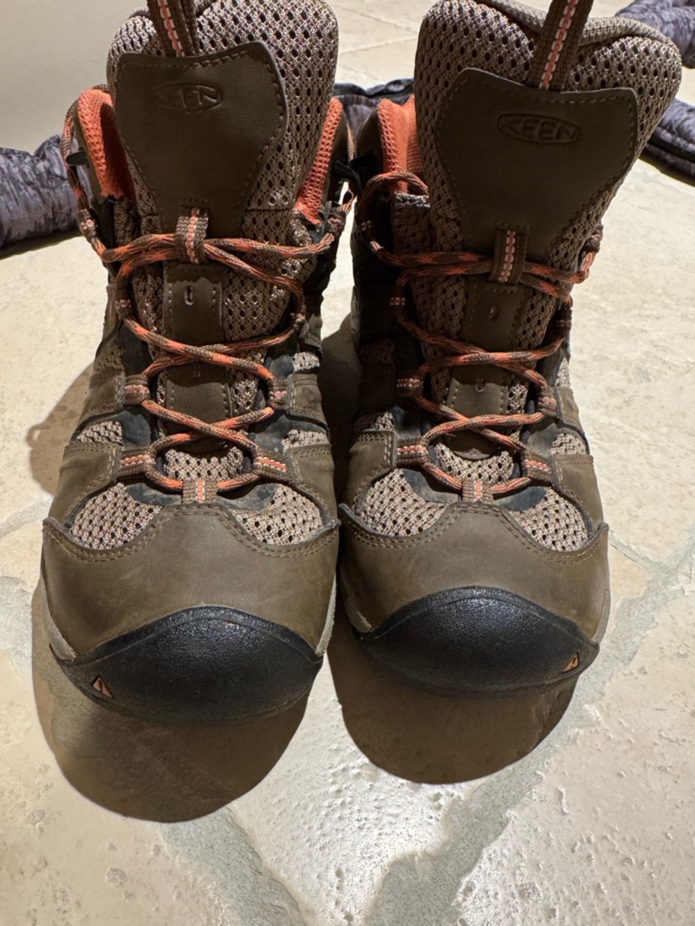 Keen Brown and Orange Leather Mesh Hiking Boots